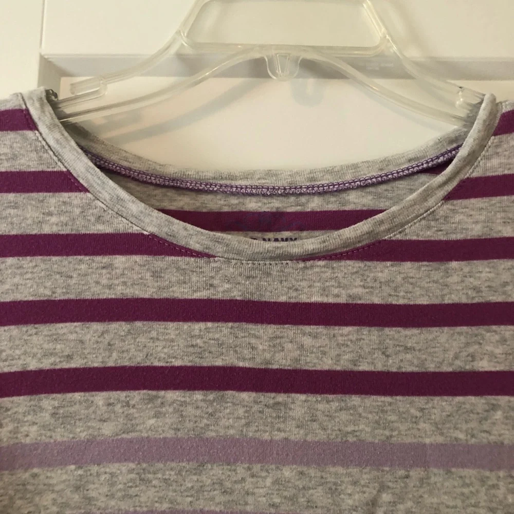Old Navy Gray & Purple Striped Long Sleeve Tee XL 100% Cotton - Picture 4 of 5